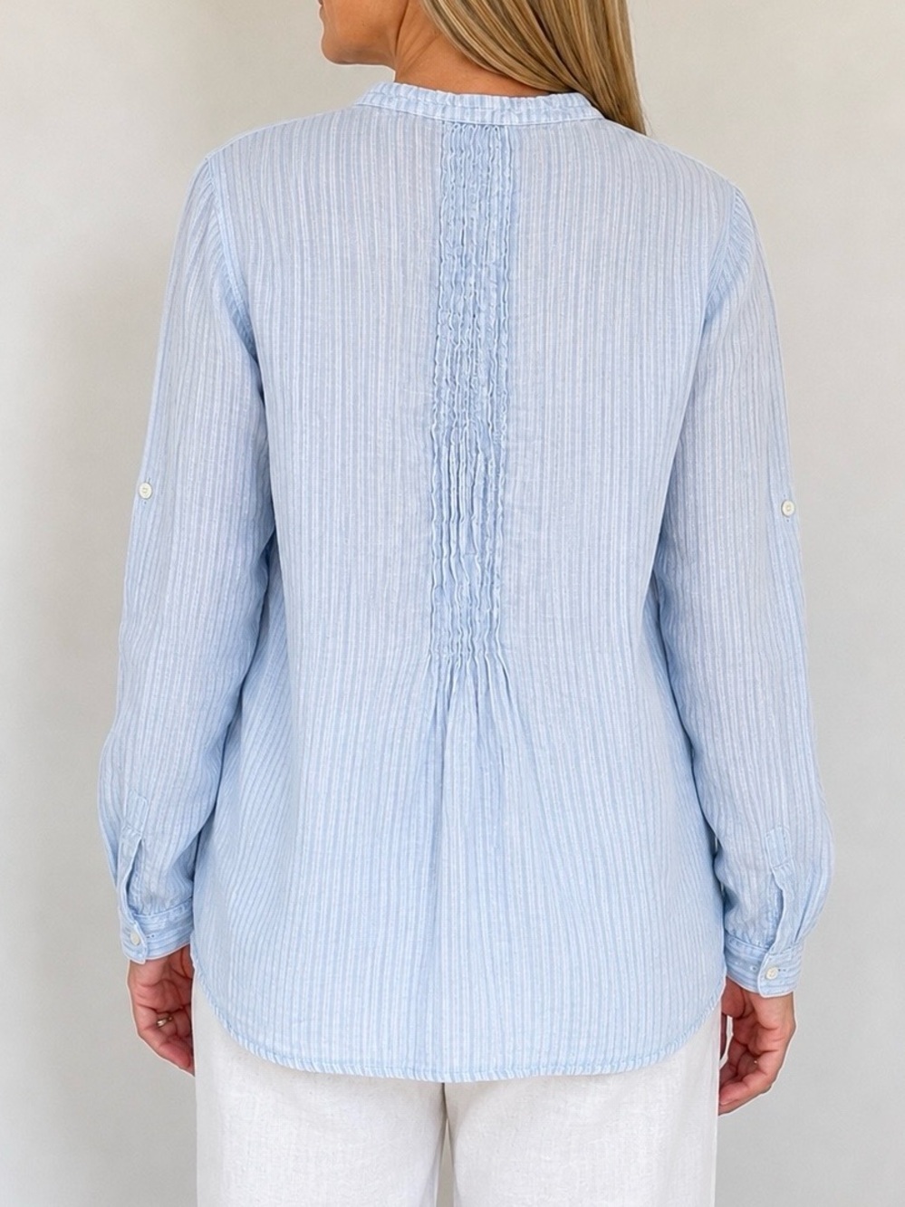 CP Shades 100% Linen Striped Long Sleeve Tunic Shirt Small - Picture 2 of 6
